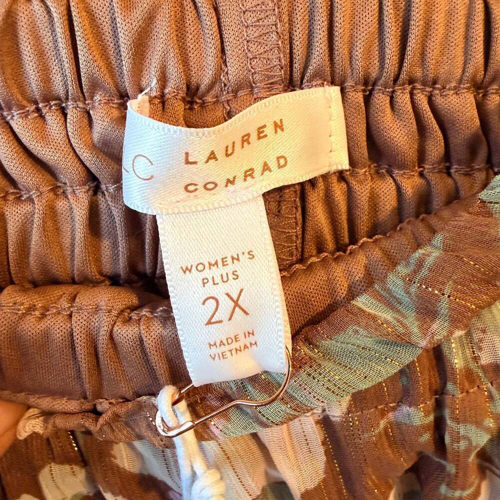 NWT LC Lauren Conrad Women's Plus 2X Floral Ruffle Tiered Midi Skirt in Brown an - Picture 8 of 8